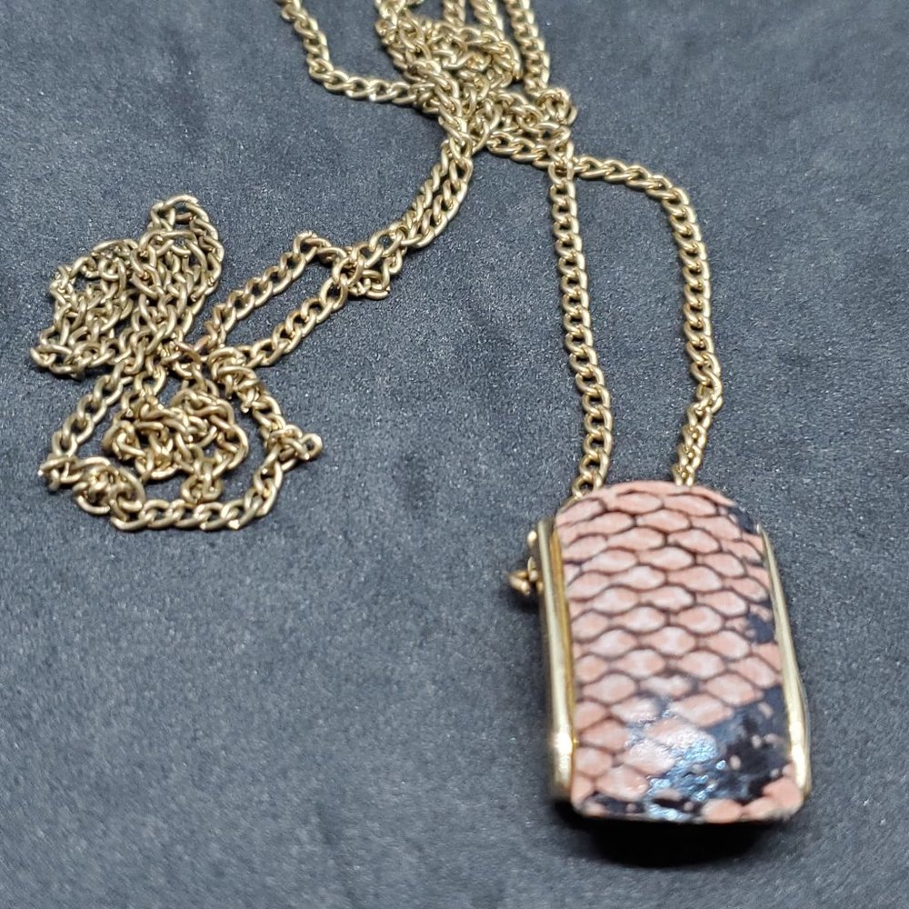 Gold Tone Chain Pink Snake Skin Necklace Pendant